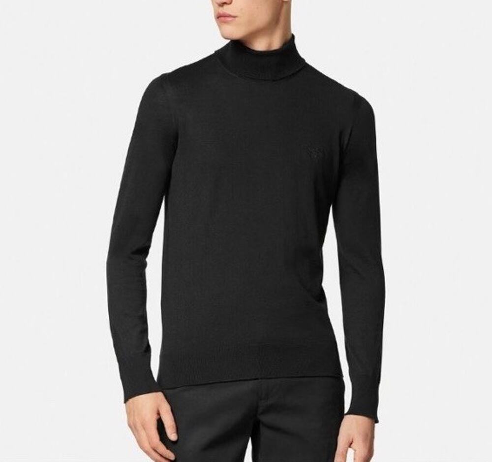 Versace Wool/Silk/Cashmere Turtleneck Sweater Black 54 Euro 1011344 IT NWT $925